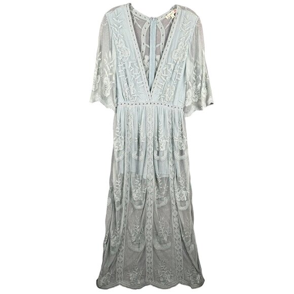 Magnolia Dresses & Skirts - Magnolia Light Green Lace Maxi Romper Medium Short Sleeve Deep V Neck Romantic